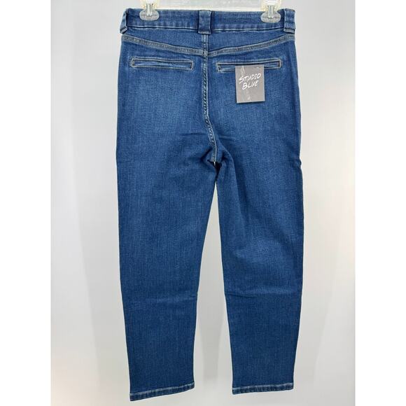 Studio Blue Women Denim Stretch High Rise Straight Jeans Button Size 27 Blue NWT - Picture 2 of 4